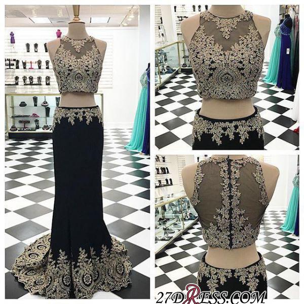 2021 Crystal Sleeveless Appliques Black Two-Pieces Mermaid Prom Dress_Prom Dresses_Prom &amp; Evening_High Quality Wedding Dresses, Prom Dresses,