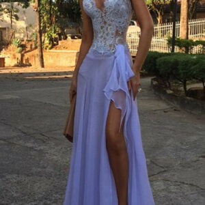 V-Neck Lace Evening Dress | 2021 Mermaid Prom Dress With Slit BA9608_Evening Dresses_Prom &amp; Evening_High Quality Wedding Dresses, Prom Dresses
