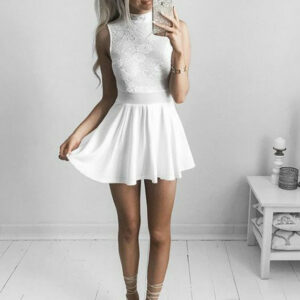 White Lace Short Prom Dress | 2021 Sleeveless Mini Homecoming Dress_Homecoming Dresses_Prom &amp; Evening_High Quality Wedding Dresses, Prom Dress