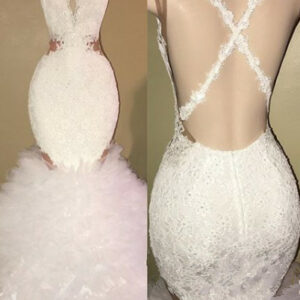 White mermaid lace prom dress, ruffles evening gowns BA8448_Prom Dresses_Prom &amp; Evening_High Quality Wedding Dresses, Prom Dresses, Evening Dr