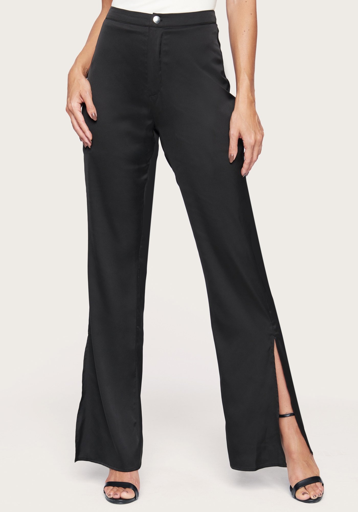 Bebe Women's Slit Wide Leg Pant, Size 6 in Black Polyester