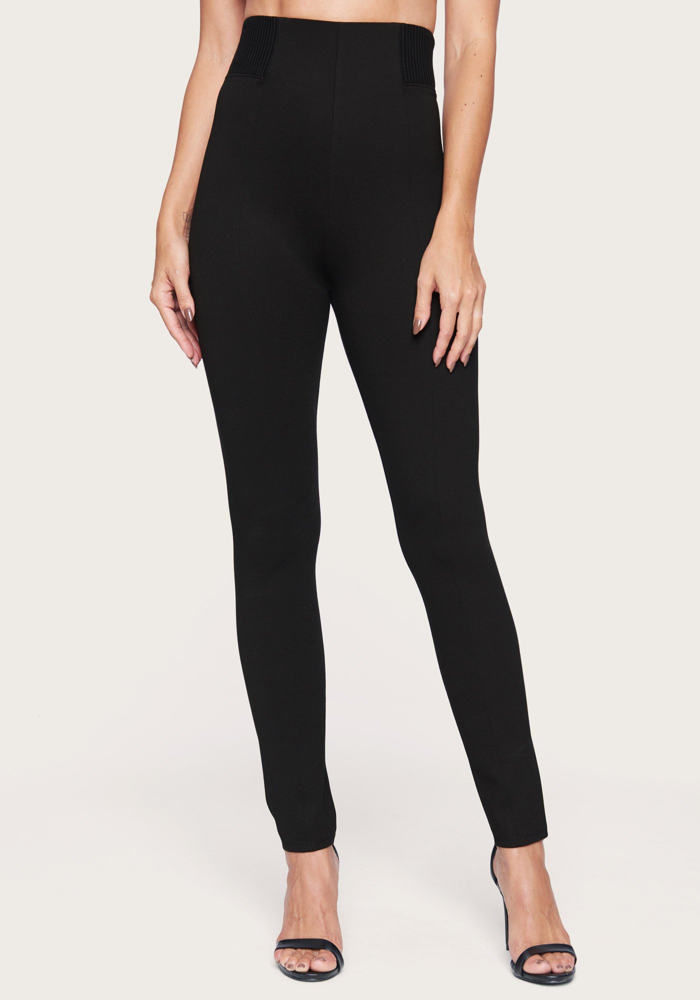 Bebe Women's Front Seam High Waist Legging, Size XL in Black Spandex/Nylon