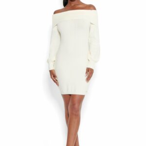 Bebe Women's Off Shoulder Sweater Dress, Size Small in Egret Viscose/Nylon
