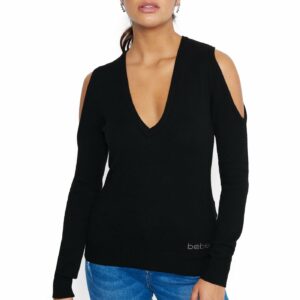 Bebe Women's Open Back Sweater, Size Small in Black Silk/Viscose/Nylon