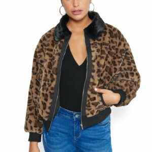 Bebe Women's Leopard Bomber Jacket, Size XS
