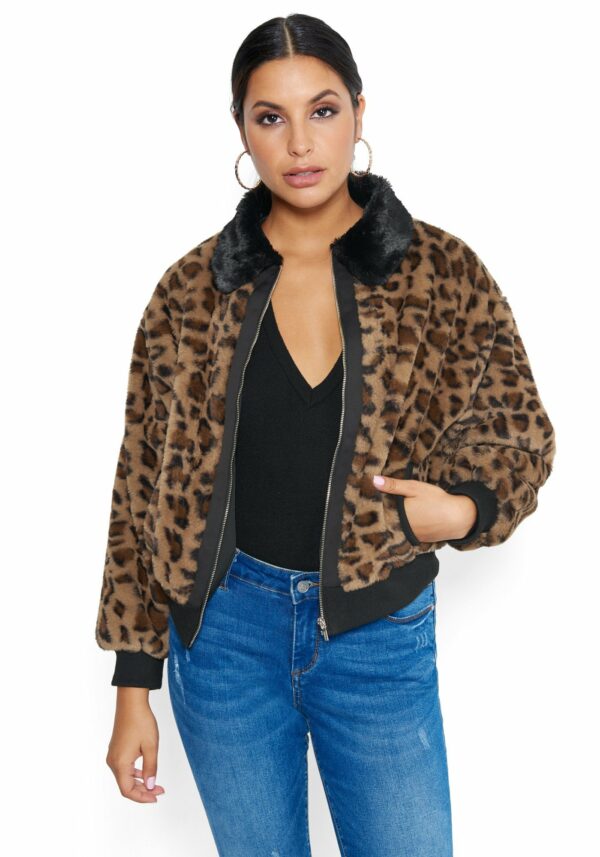 Bebe Women's Leopard Bomber Jacket, Size XS