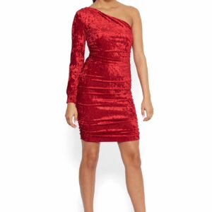 Bebe Women's Velvet One Shoulder Dress, Size Medium in Crimson