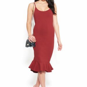 Bebe Women's Ruffle Hem Bodycon Dress, Size XXS in BIKING RED Nylon/Spandex