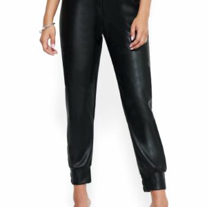 Bebe Women's Faux Leather Jogger Pant, Size Medium in Black Polyurethane