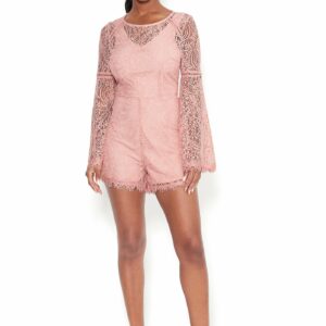 Bebe Women's Lace Flare Sleeve Romper, Size 8 in Mitsy Rose Polyester