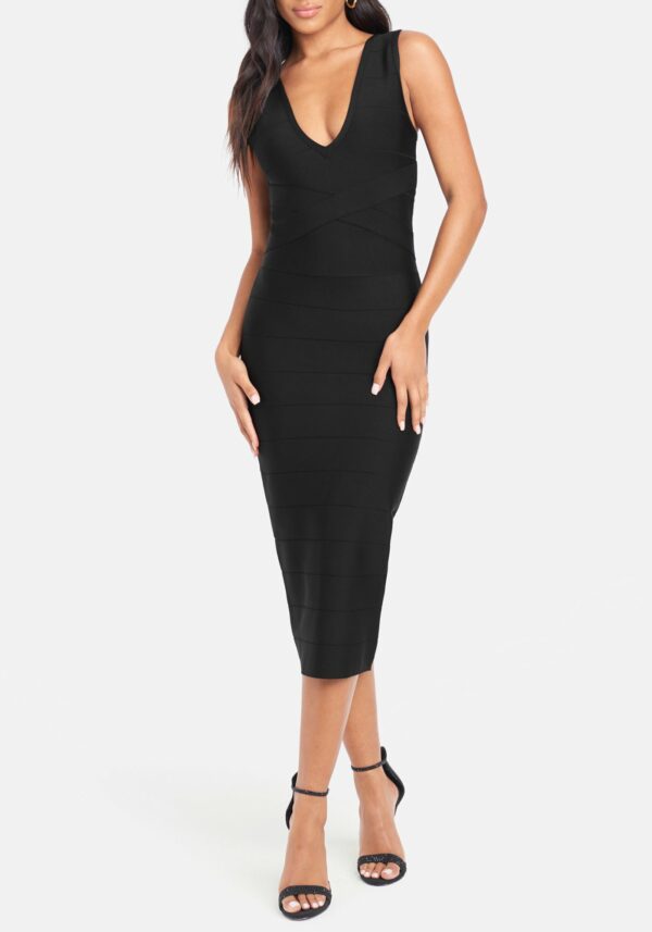 Bebe Women's Bandage Midi Dress, Size Medium in Black Spandex