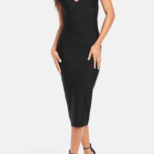 Bebe Women's Bandage Midi Dress, Size XXL in Black Spandex