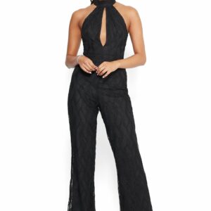 Bebe Women's Embroidered Lace Jumpsuit, Size 10 in Black Polyester