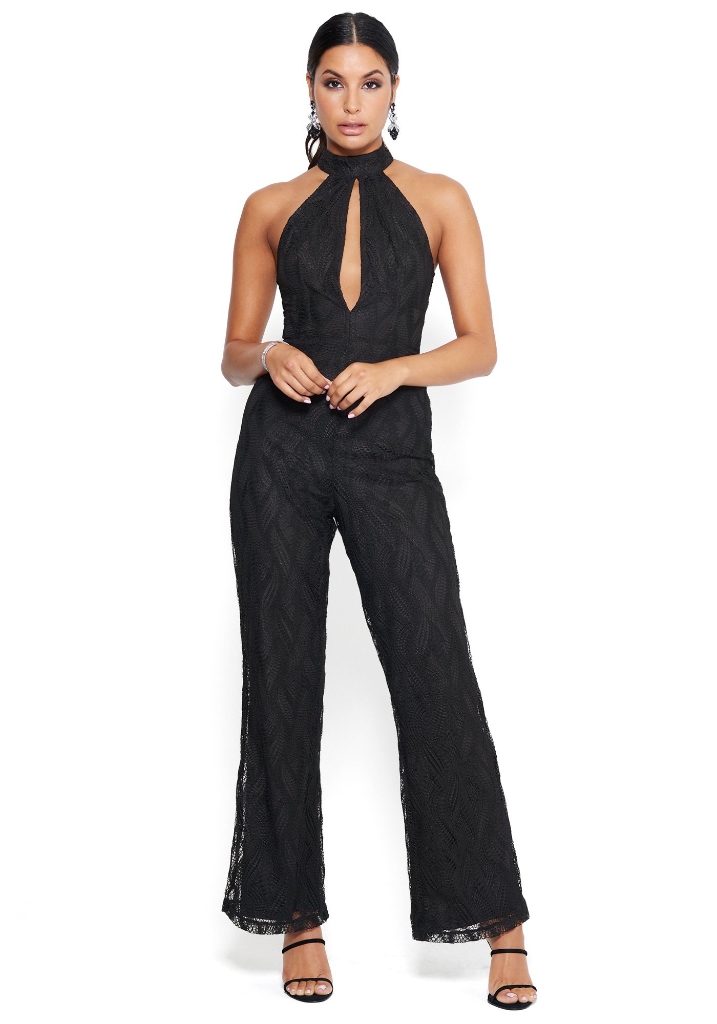 Bebe Women's Embroidered Lace Jumpsuit, Size 00 in Black Polyester