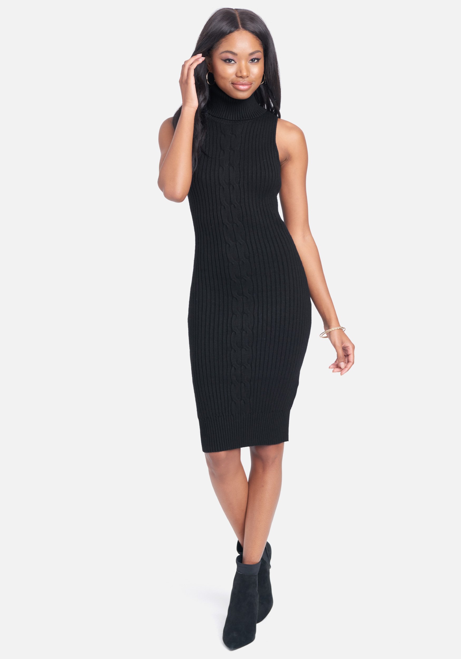 Bebe Women's Knit Cowl Neck Midi Dress, Size Small in Jet Black Viscose