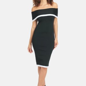 Bebe Women's Off Shoulder Sweater Dress, Size Medium in Black/White Spandex