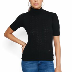 Bebe Women's Puff Sleeve Turtleneck Sweater, Size XL in Black Viscose/Nylon