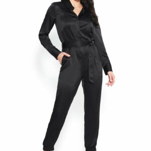 Bebe Women's Button Up Jumpsuit, Size Large in Black Spandex