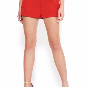 Bebe Women's Button Detail Crepe Shorts, Size 10 in Barbados Cherry Spandex