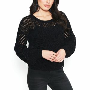 Bebe Women's Logo Chenille Sweater, Size XL in Black