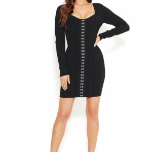 Bebe Women's Corset Front Bandage Dress, Size Small in Black Spandex/Nylon
