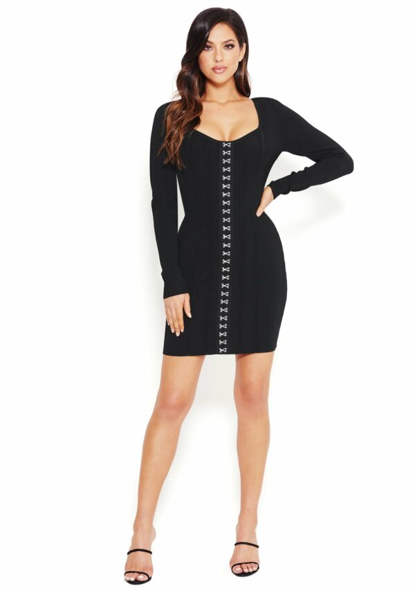 Bebe Women's Corset Front Bandage Dress, Size Small in Black Spandex/Nylon