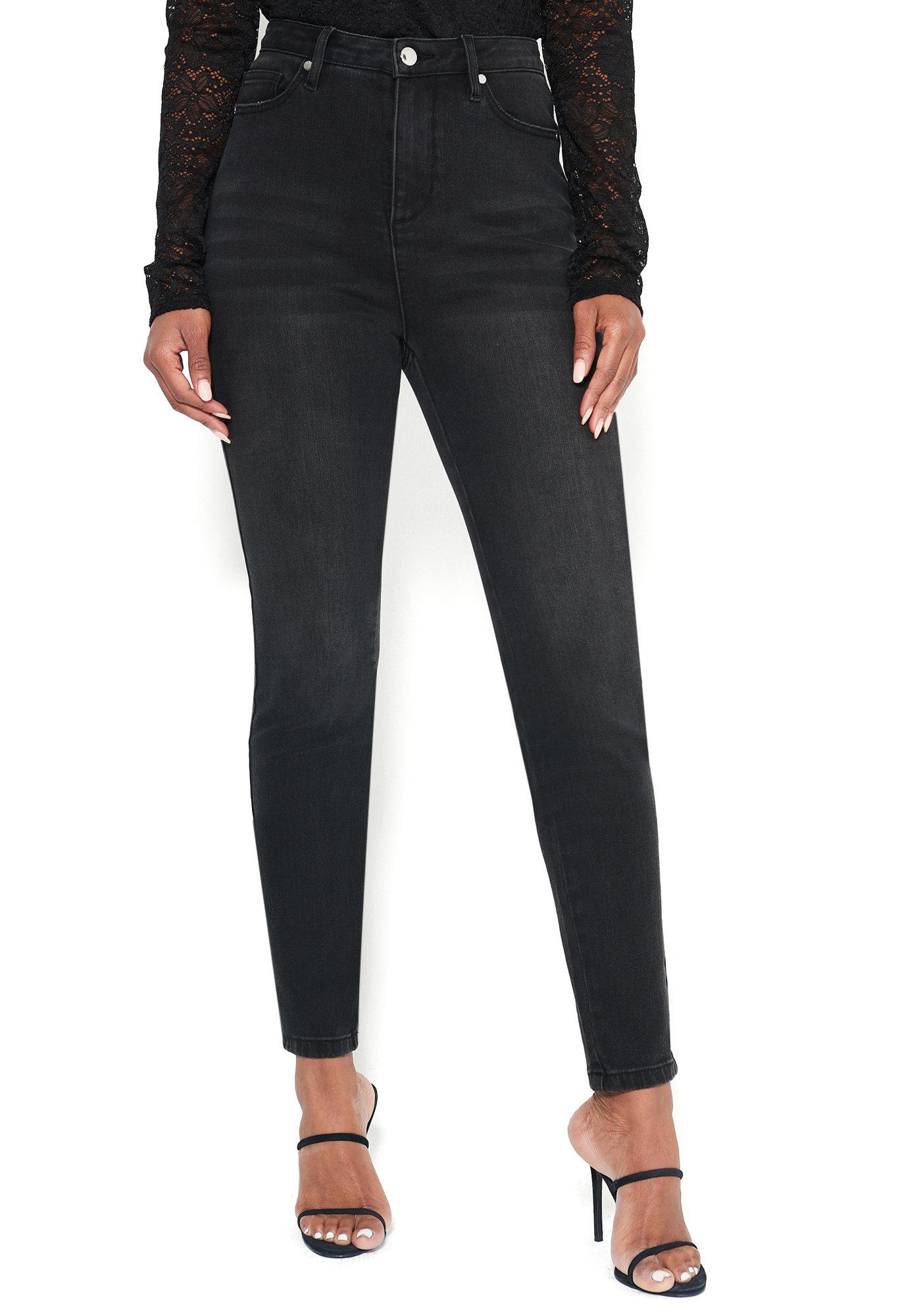 Bebe Women's High Waist Skinny Jeans, Size 28 in Black Cotton/Spandex