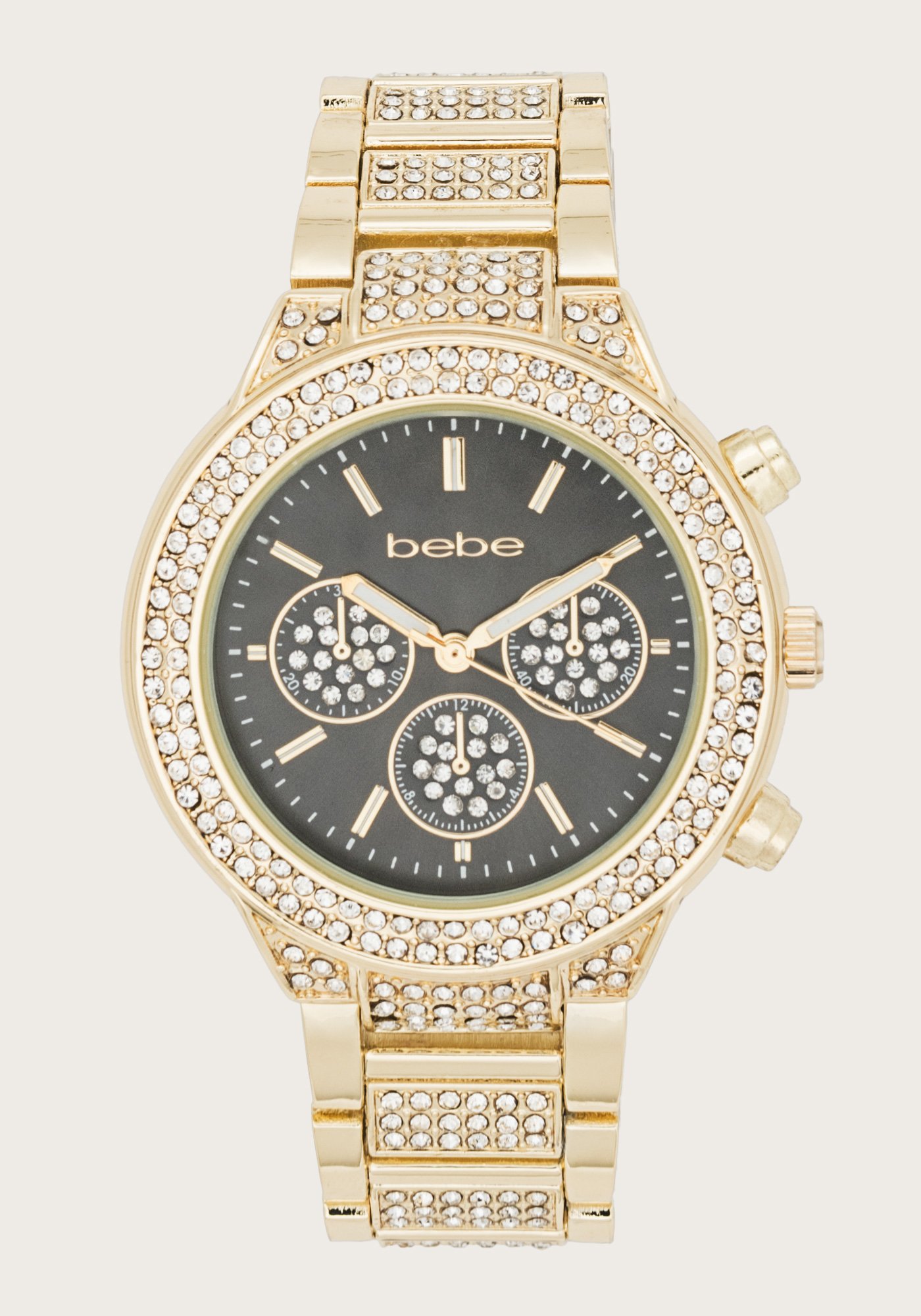Bebe Women's Crystal Grey Dial Watch in Black/Gold