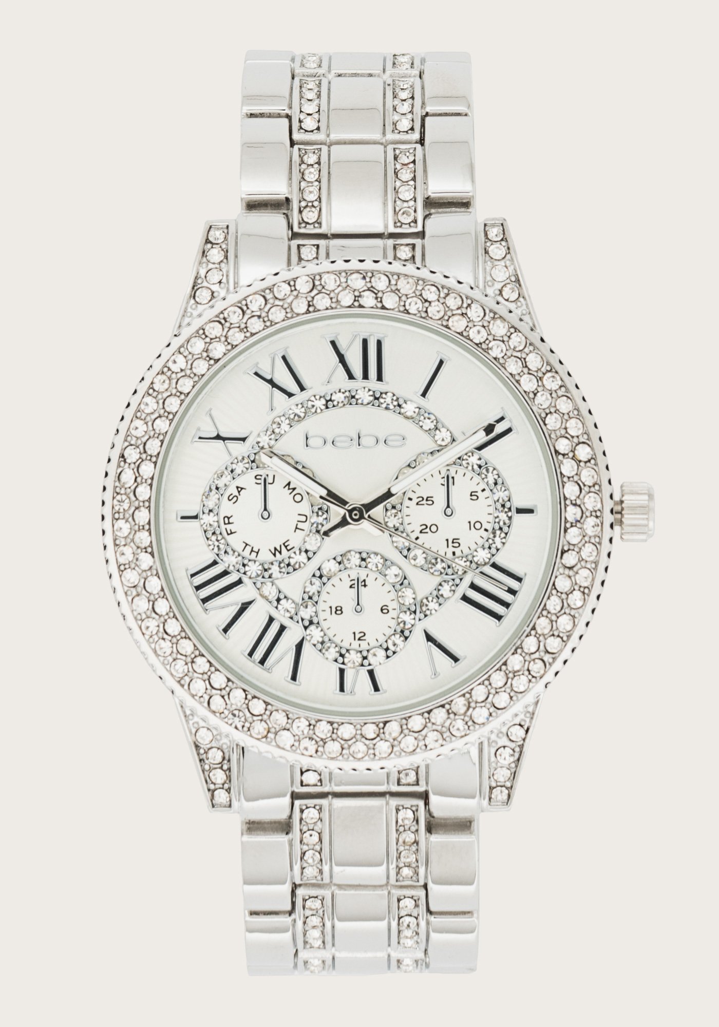 Bebe Women's Crystal Silvertone Watch
