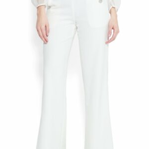Bebe Women's High Waist Wide Leg Button Pant, Size 8 in PRISTINE Polyester