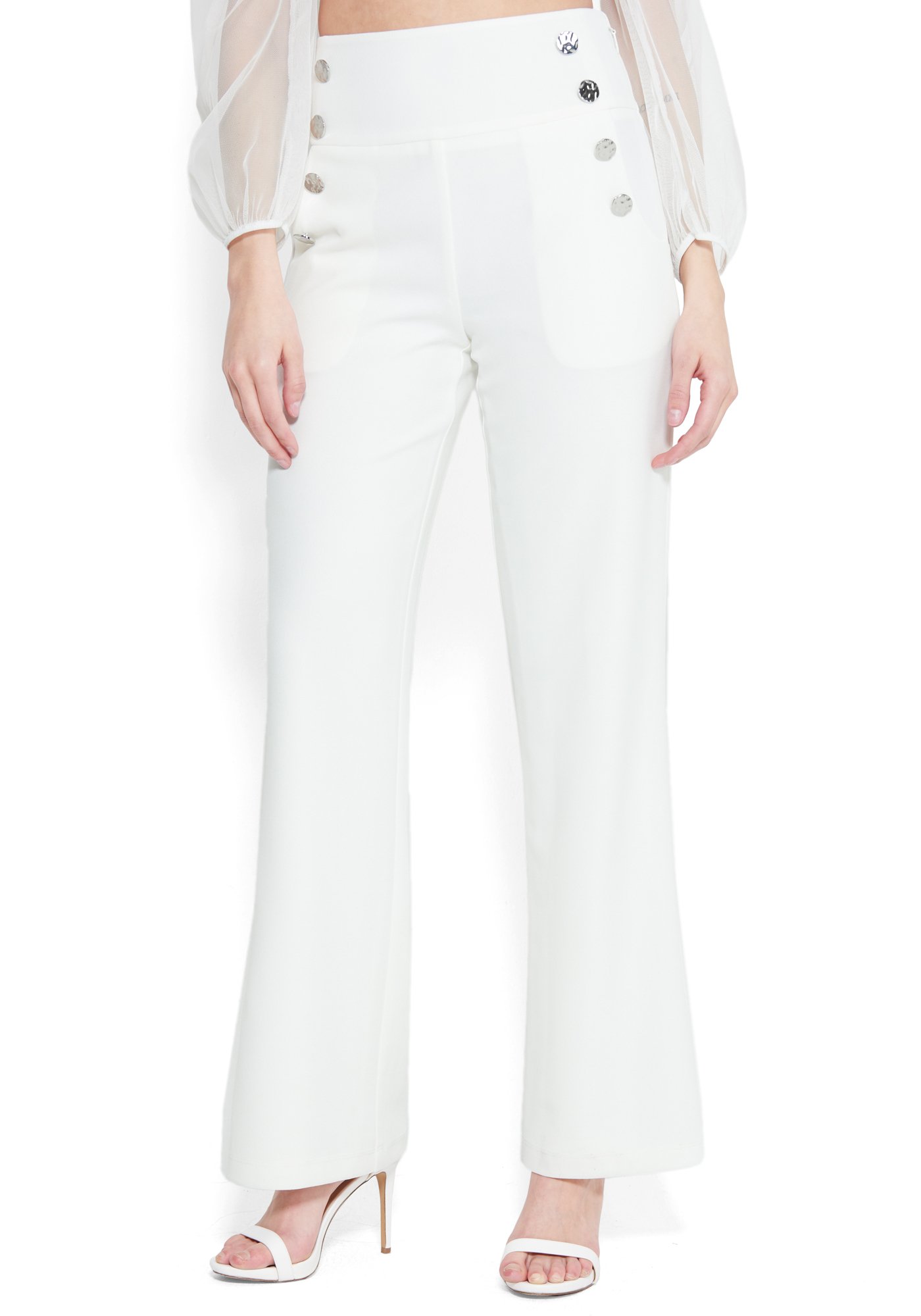 Bebe Women's High Waist Wide Leg Button Pant, Size 2 in PRISTINE Polyester