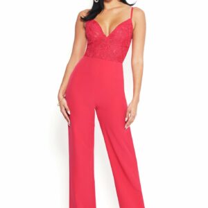 Bebe Women's Embroidered Lace Jumpsuit, Size 6 in Love Potion