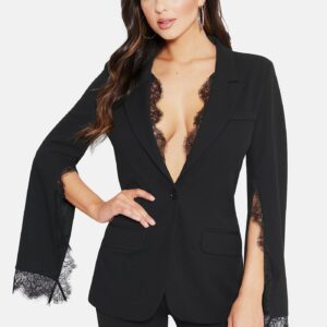 Bebe Women's Lace Detail Blazer Jacket, Size 6 in BLACK Polyester