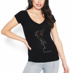 Women's Bebe Love Logo Tee Shirt, Size Small in Black Spandex