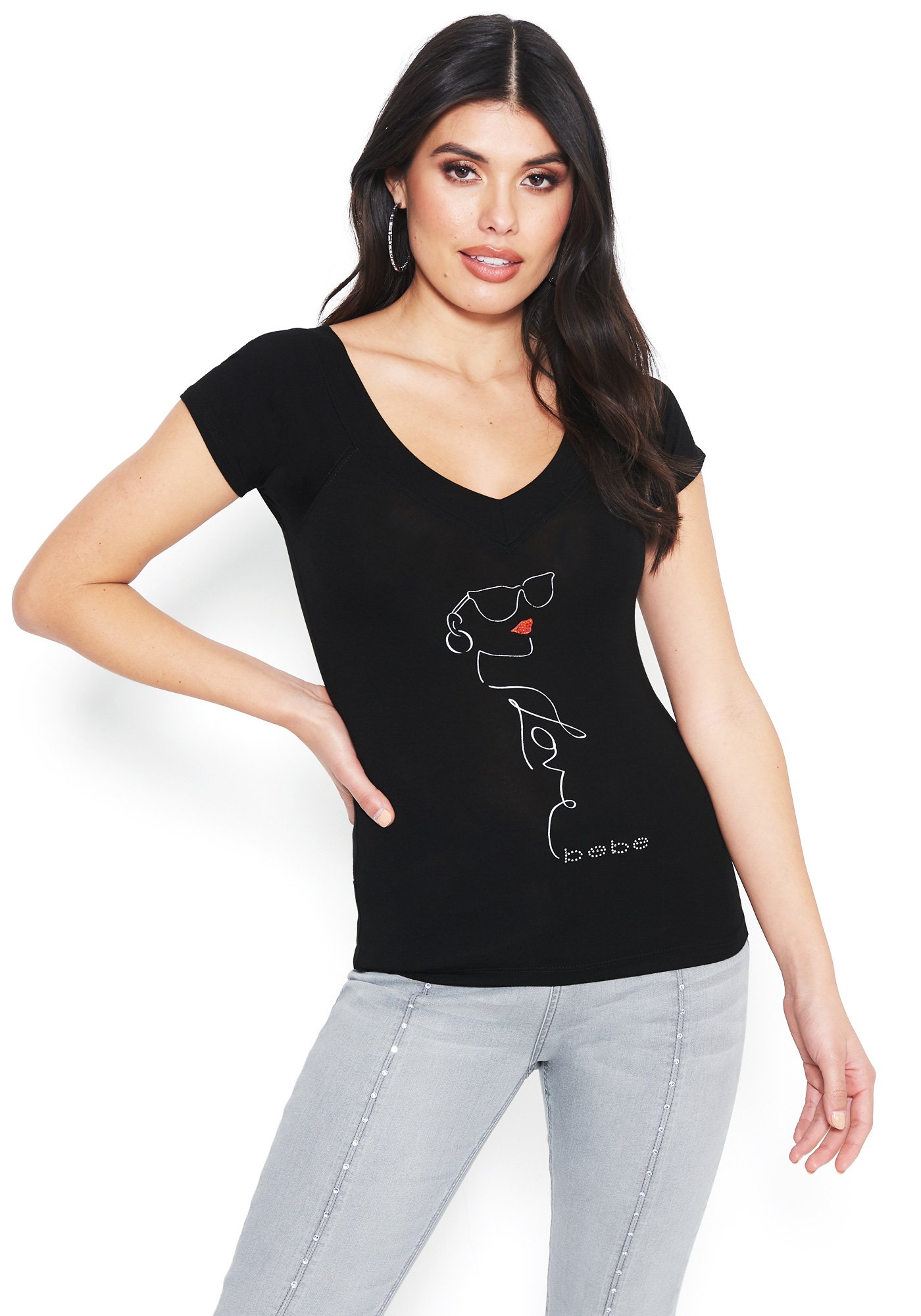 Women's Bebe Love Logo Tee Shirt, Size XL in Black Spandex