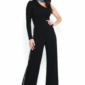 Bebe Women's Embellished Jumpsuit, Size 8 in BLACK Spandex/Viscose