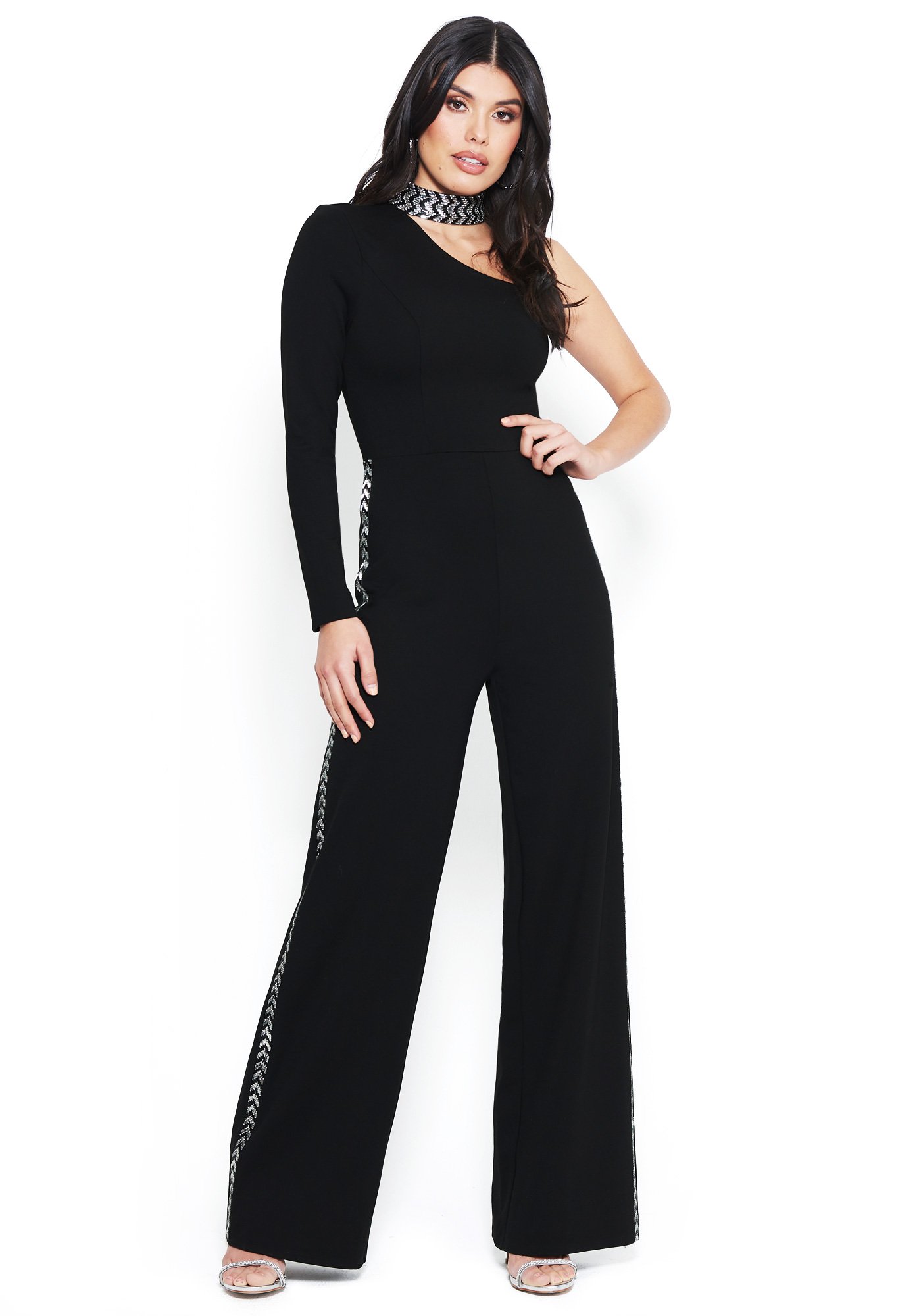 Bebe Women's Embellished Jumpsuit, Size 00 in BLACK Spandex/Viscose