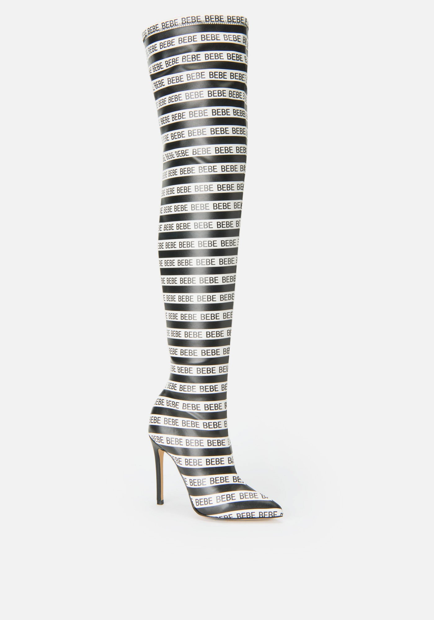 Bebe Women's Distinct Logo Stripe Boots, Size 7 in Black/White Synthetic
