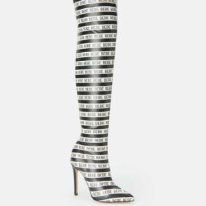Bebe Women's Distinct Logo Stripe Boots, Size 8.5 in Black/White Synthetic