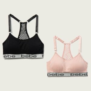 Bebe Women's Logo Sports Bra Set, Size Small in Smokin' Pink Cotton/Spandex