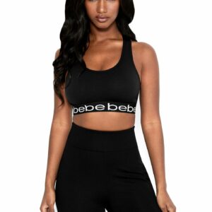 Bebe Women's Logo Seamless Sports Bra, Size Medium in Black Spandex/Nylon