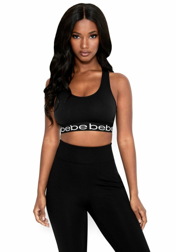 Bebe Women's Logo Seamless Sports Bra, Size Medium in Black Spandex/Nylon