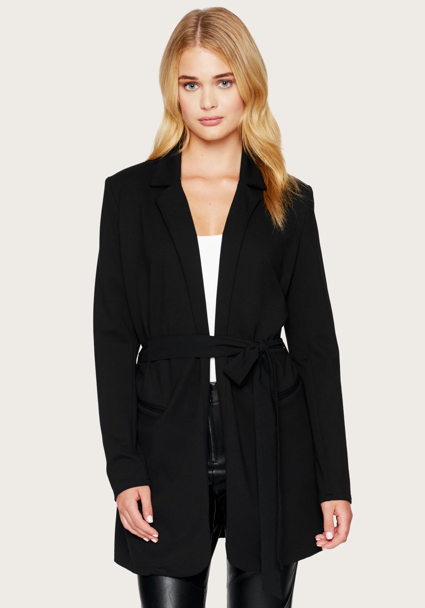 Bebe Women's Ponte Oversized Belted Blazer Jacket, Size XXS in BLACK Spandex/Nylon