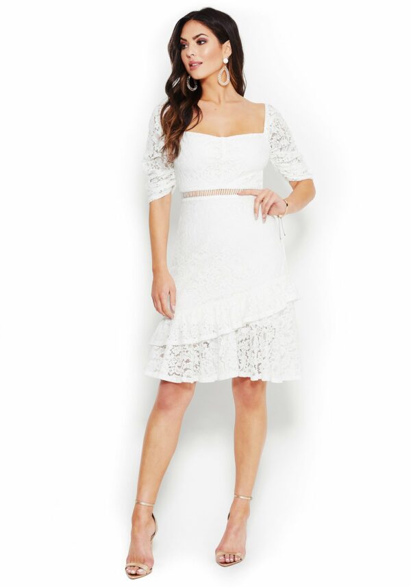 Bebe Women's Lace Off Shoulder Dress, Size XS in BRIGHT WHITE Polyester