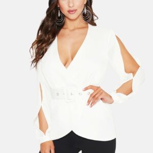 Bebe Women's Split Sleeve Belted Wrap Jacket, Size 12 in PRISTINE Polyester