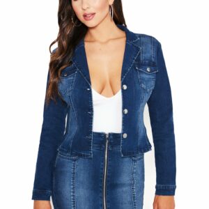 Bebe Women's Lace Back Detail Denim Jacket, Size Medium in MED BLUE WASH Cotton/Spandex