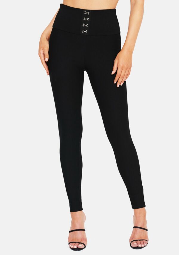 Bebe Women's Corset High Waist Legging, Size Large in BLACK Spandex/Nylon