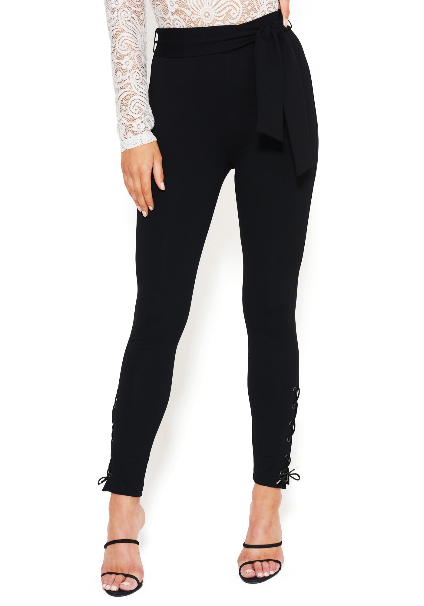 Bebe Women's Bow Detail Side Lacing Legging, Size XL in BLACK Spandex/Nylon