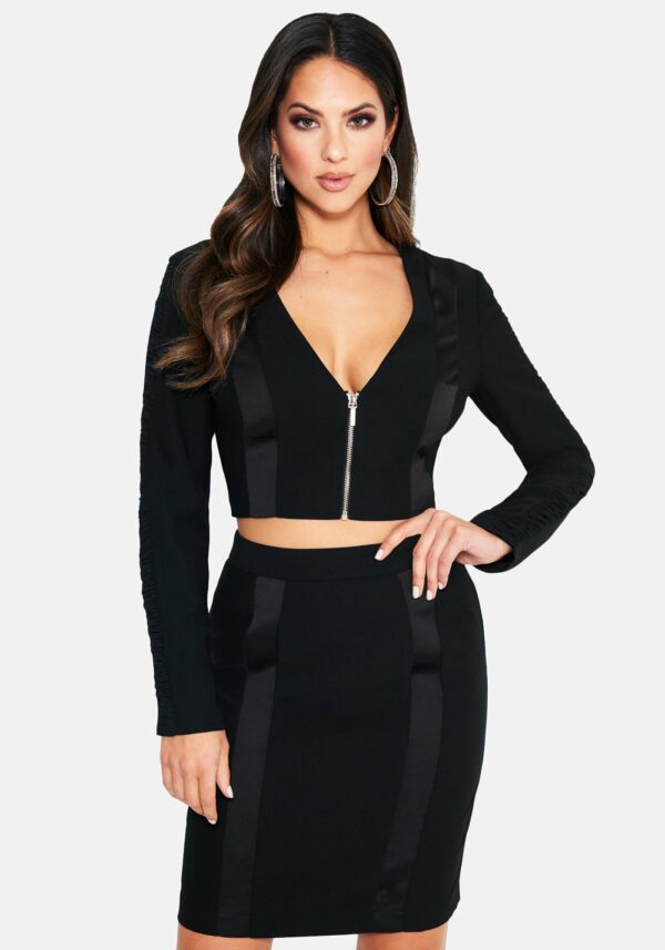 Bebe Women's Insert Detail Long Sleeve Jacket, Size 6 in BLACK Polyester