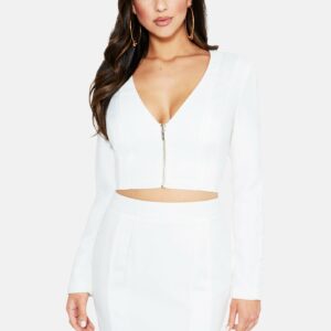 Bebe Women's Insert Detail Long Sleeve Jacket, Size 2 in BRIGHT WHITE Polyester